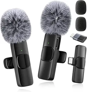 Wireless Microphone for iPhone iPad and Android Phone, 2 Pack Wireless Lavalier Lapel Mic with Noise Reduction, Plug and Play Mini Microphone for Video Recording Interview Podcast YouTube TikTok Vlog