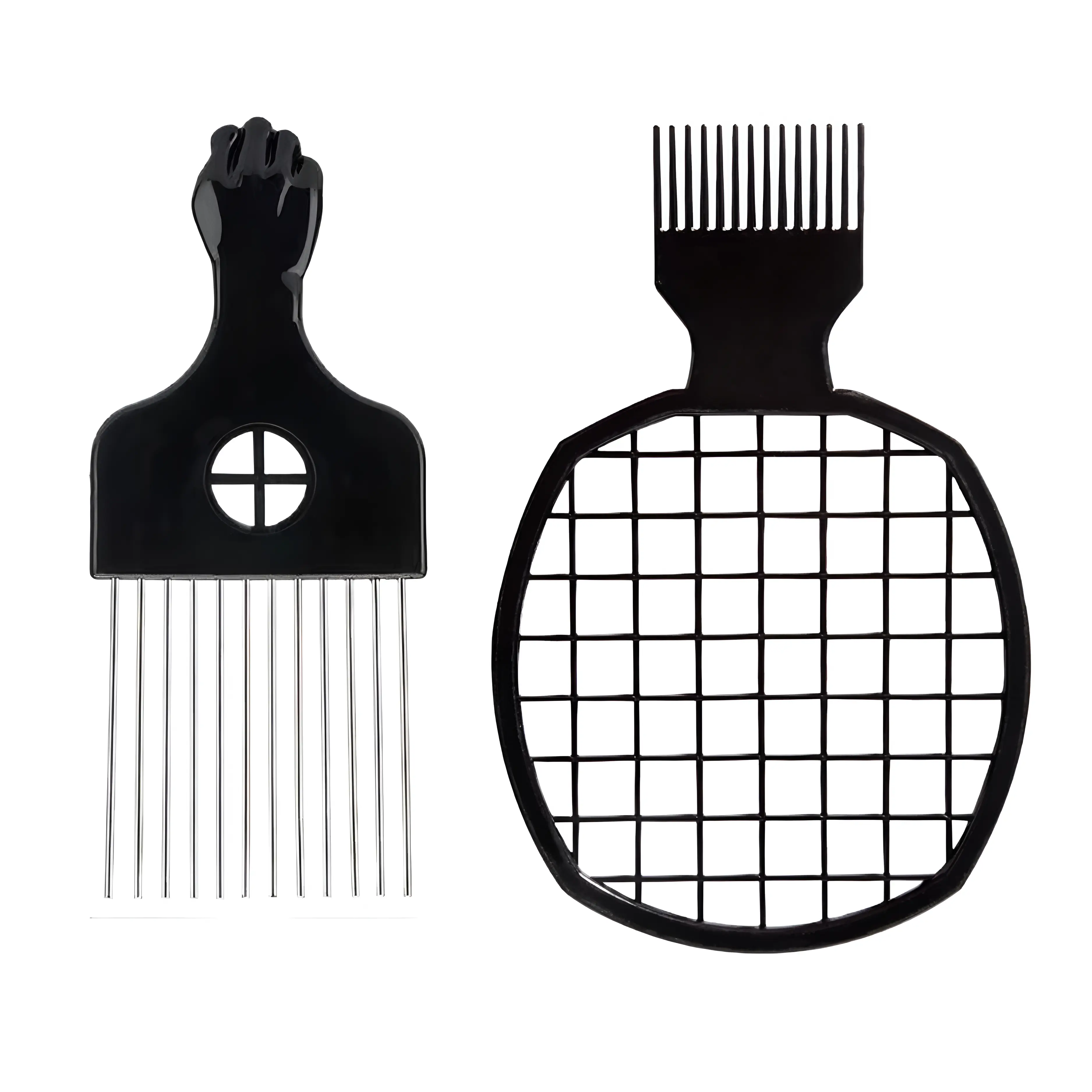 Women’s Black 2-Pcs Textured Afro Styling Set - Upgraded 2-in-1 Tool Kit with Coil Pick Comb, Twist Comb, Hair Sponge Brush, Metal Pick, ABS (Acrylonitrile Butadiene Styrene) Build, Works on Braids, Roots, and Curls