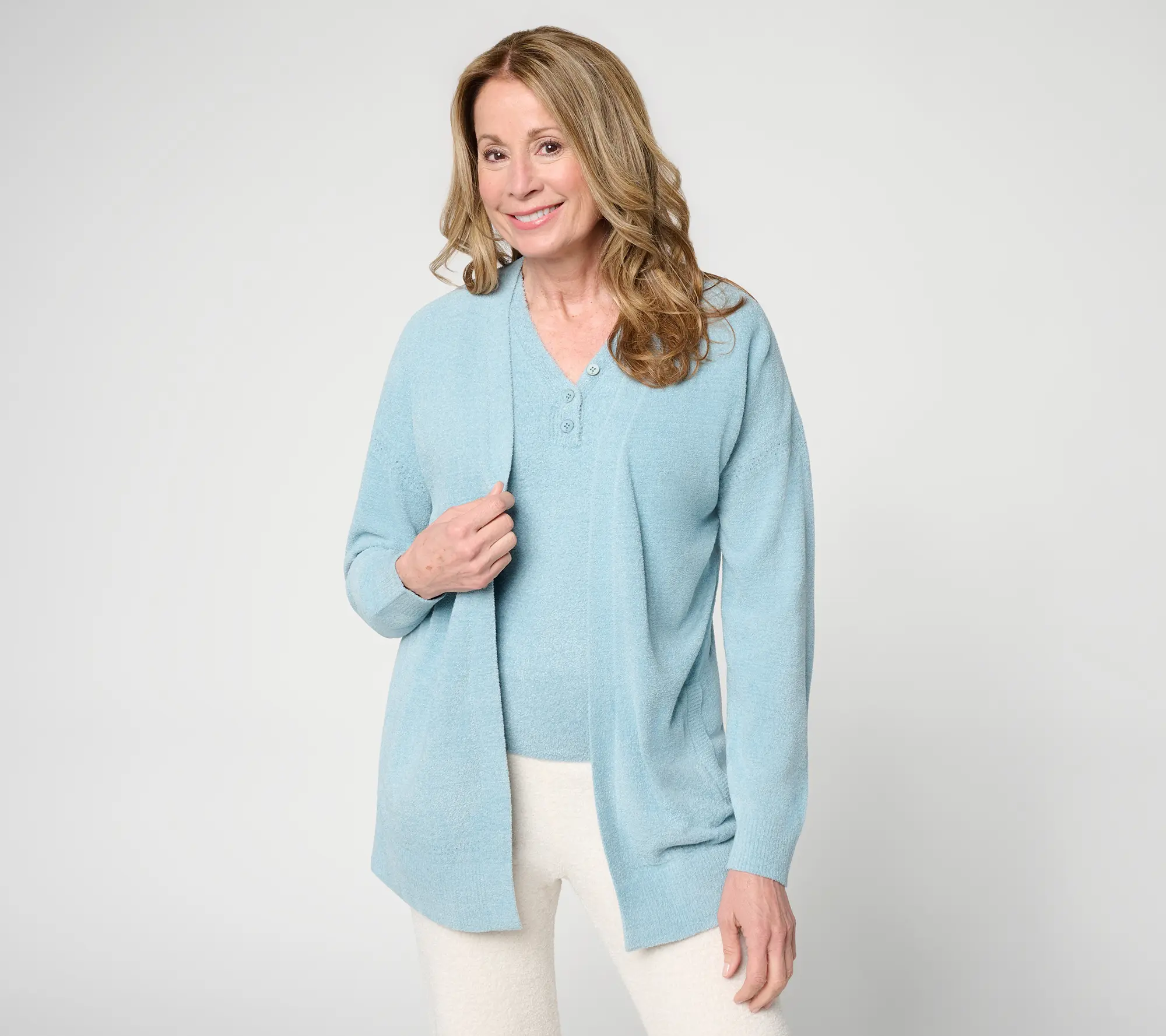 Barefoot Dreams Petite CozyChic Ultra Lite Placed Stitch Cardigan