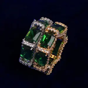 [ICE HUE]18K Gold Vacuum Plated Copper with 5A+ Sri Lanka Zircon Emerald Ring Miami Italy Mexico & Micro Inspired for Women & Men Luxury Jewelry,Daily Wear,Casual Fashion,Gift Idea,,Classic,Hip Hop,Simple,Sporty Style