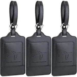Luggage Tags, 3 Pack Premium PU Leather Luggage Tags Privacy Protection Travel Bag Labels Suitcase Tags