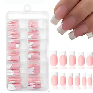French Tip Press on Nails, 120pcs/set Artificial Matte Pink Fake Nails, Nail Art Kits for Women & Girls, Daily Wear Manicure Decorations