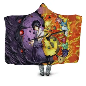Naruto And Sasuke 3D Hooded Blanket, 3D Anime Naruto Throw Blanket, Fleece Inside Hooded Blanket, Mother's Day Gifts