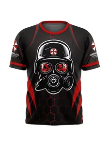 Game costume, gas mask T-shirt, biohazard pattern T-shirt, short sleeved unisex, oversized street game top