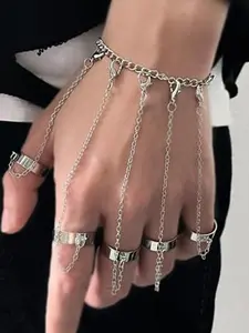 Punk Tassel Bracelet With Slave Finger Rings Gothic Stainless Steel Hand Harness Hip Hop Kurapika Chain for Women