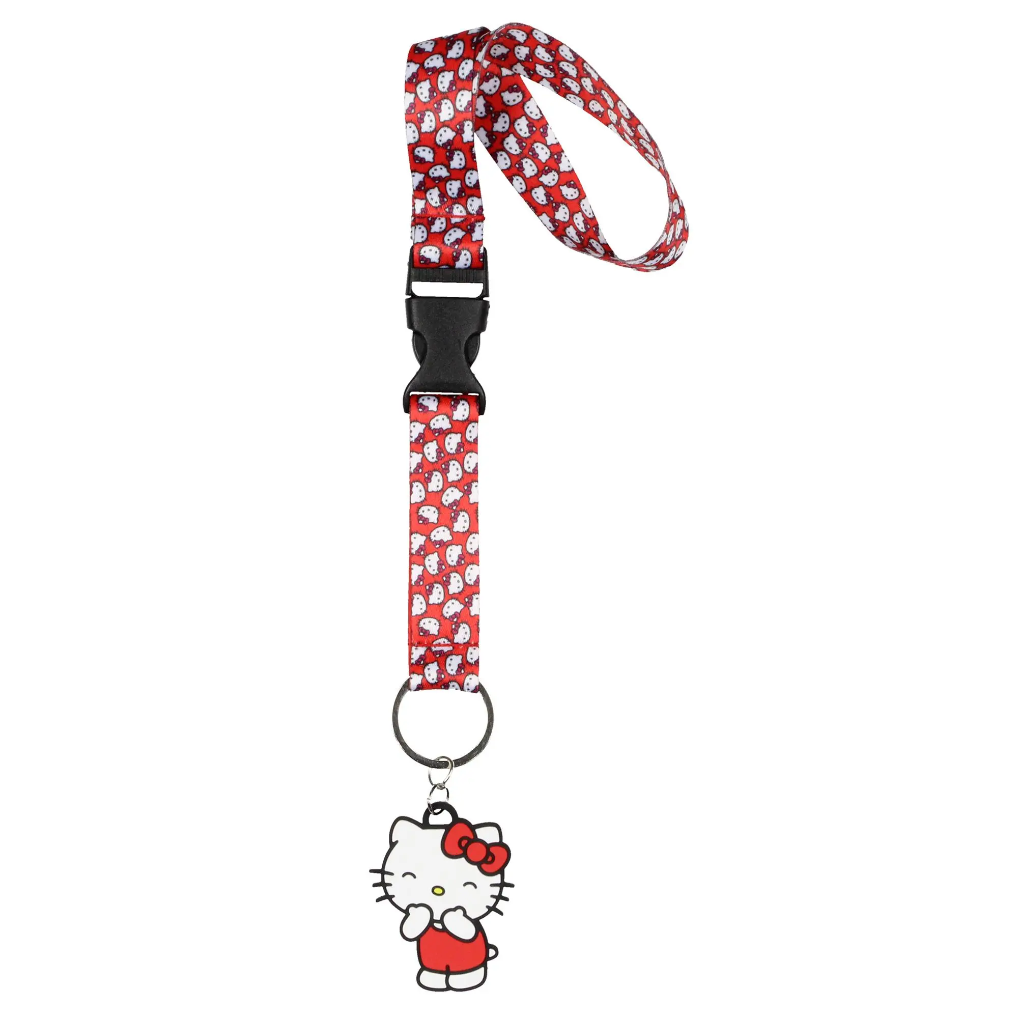Sanrio Hello Kitty All-Over Print Wrist Strap Lanyard For Keys with 2" Rubber Charm Hand and Wrist Keychain