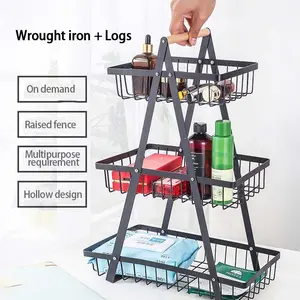 3-Tier Fruit Basket Stand, Detachable Metal Storage Rack With Wood Handle, Rustproof Ventilated Countertop Organizer For Fruits Vegetables Bread Snacks, Space Saving Kitchen Pantry Organizer, Tiered Wire Basket For Home Counter & Housewarming Gift