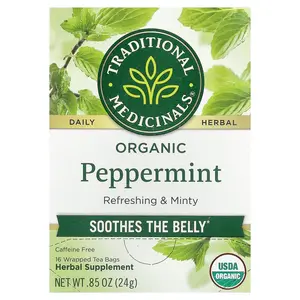 Traditional Medicinals Organic Peppermint, Caffeine Free, 16 Wrapped Tea Bags, 0.85 oz (24 g)
