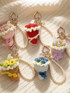 Bohemian Style Crochet Rose Bouquet Keychain Pendant, Perfect Gift for Mother's Day and Weddings, Unique Decoration Accessory
