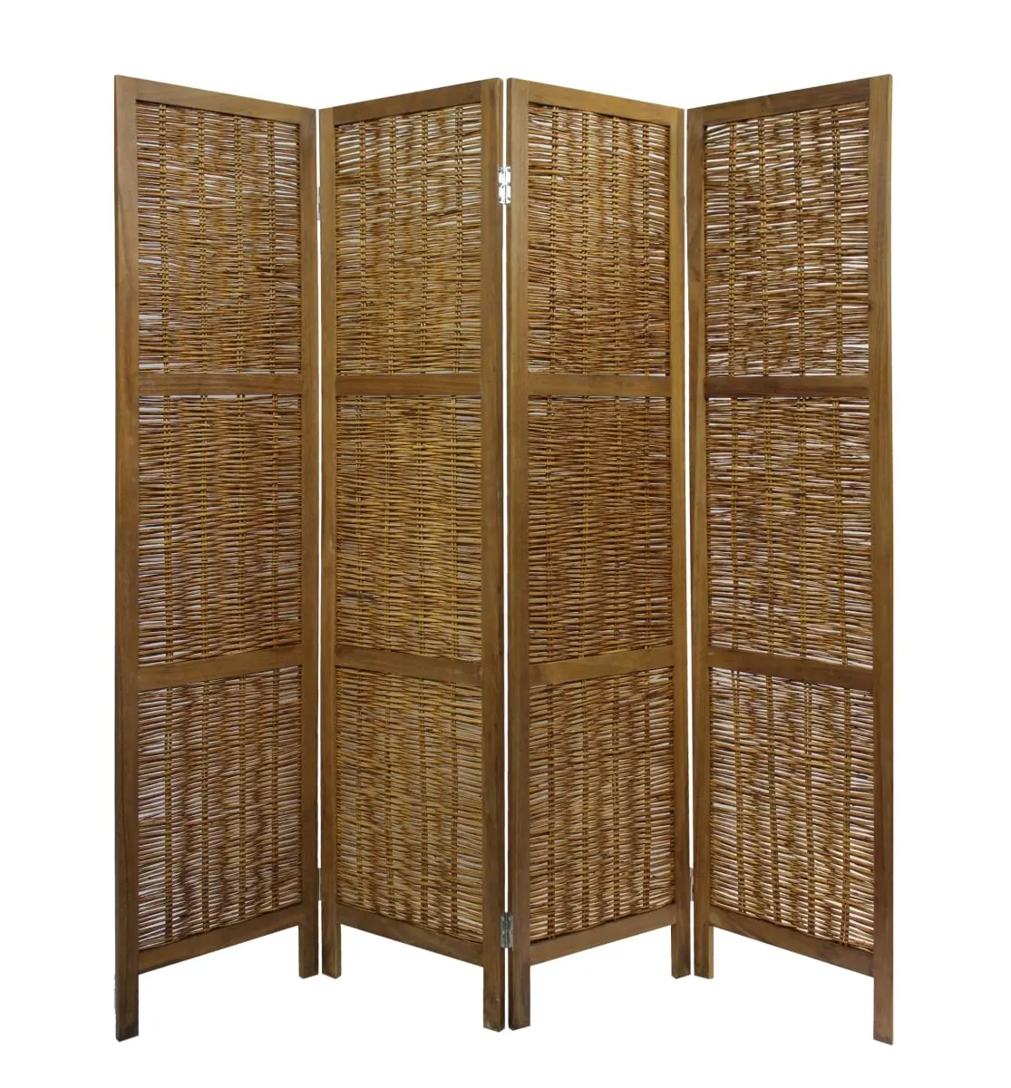 212 MAIN Darcy 4-Panel Handcrafted Willow Wood Woven Frame Indoor Room Divider, Country Cottage Lightweight 67x68in Furniture Screen