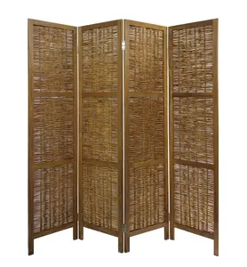 212 MAIN Darcy 4-Panel Handcrafted Willow Wood Woven Frame Indoor Room Divider, Country Cottage Lightweight 67x68in Furniture Screen