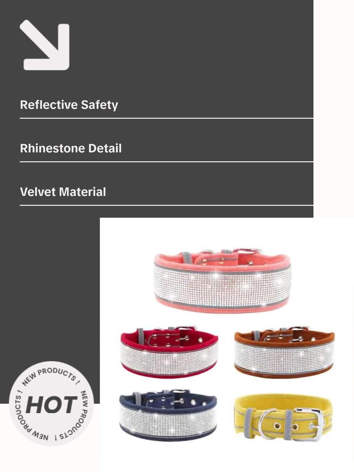 Reflective Dog Collar Shiny Rhinestone Pet Collar Medium sized Dog Chain Soft and Comfortable Walking Rope