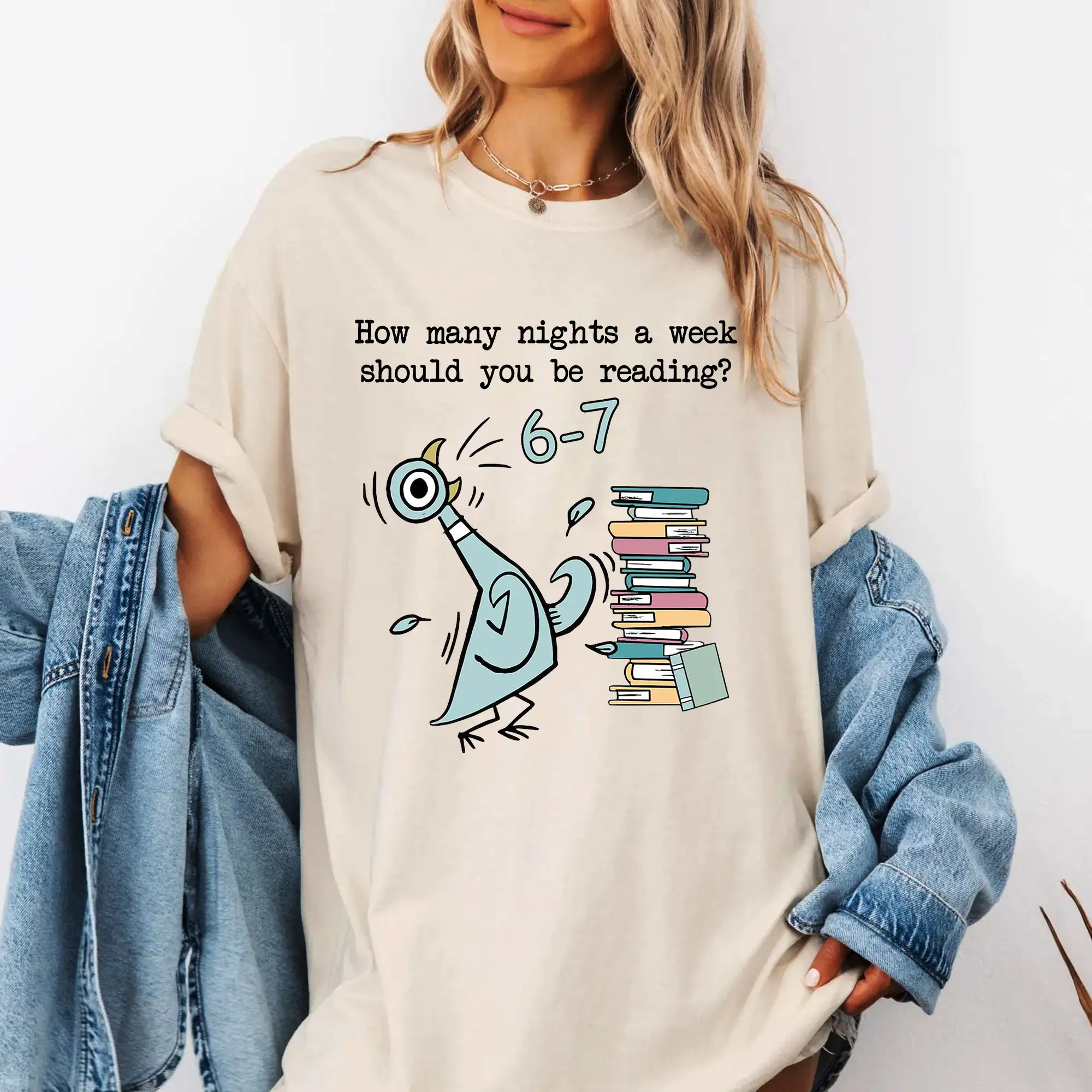 How Many Nights A Week Should You Be Reading 6-7 Shirt, Pigeon Elephant Piggie Children's Books Sweatshirt,Teacher Six Seven 67 Shirt