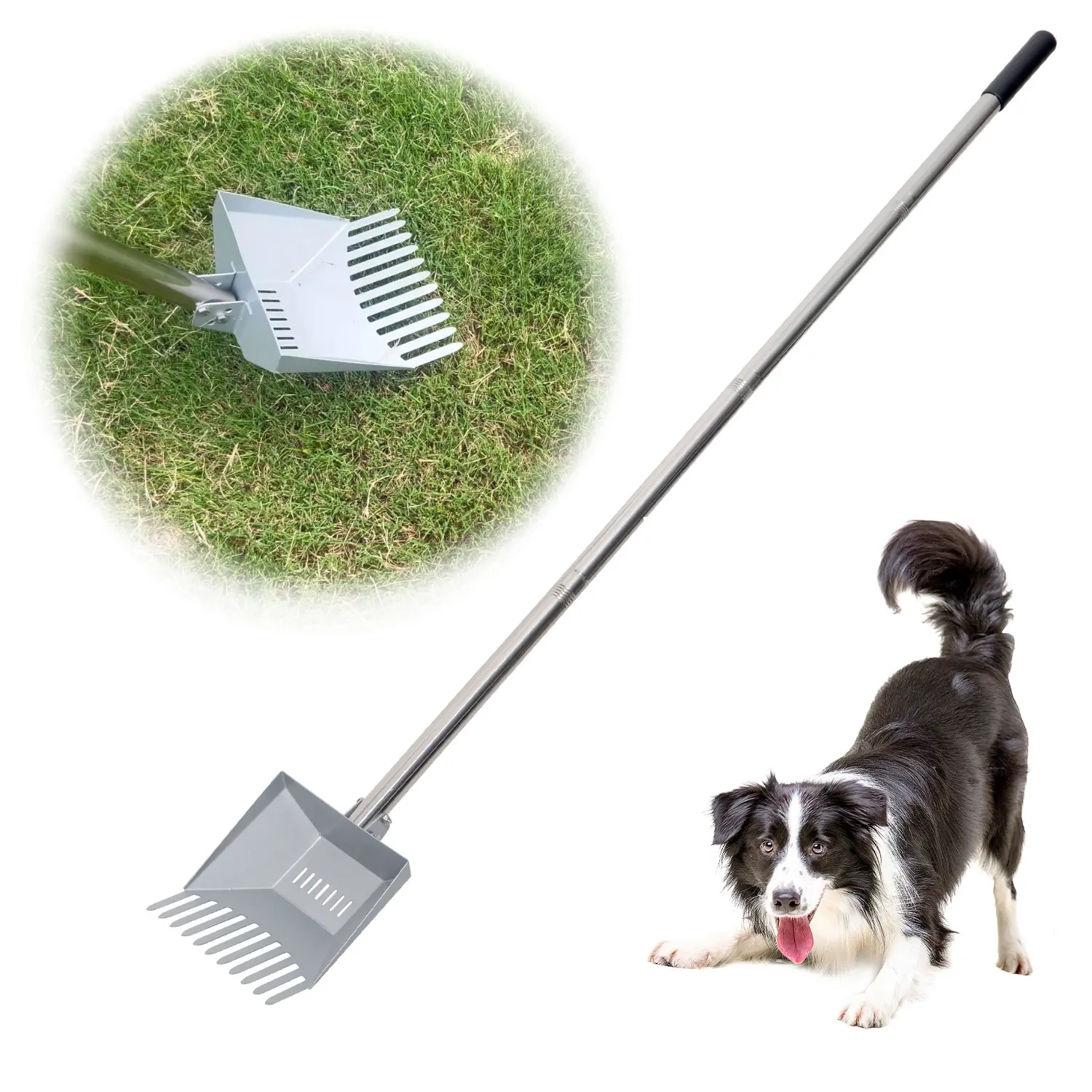 CKLT 66Inch Adjustable Long Handle Pooper Scooper for Large Dogs, Heavy Duty Tempered Steel Scraper with Rustproof Stainless Steel Shaft, No-Bend Yard Cleanup Tool  Stretchable Litter Scooper