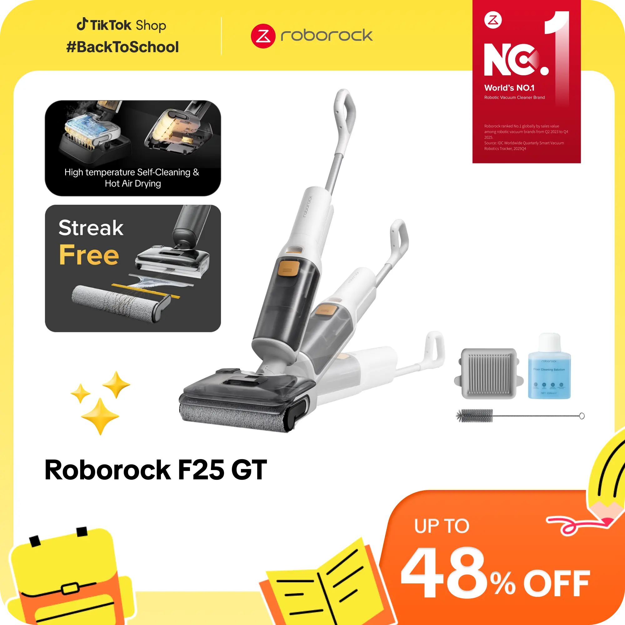 [SaleLink] Roborock F25 Series GT Wet Dry Vacuum Cleaner, Hot Air Drying & High temperature Self Cleaning, with 20000Pa, Edge Cleaning, Wet Mop Cleaner for Hard Floor, Cordless, Lightweight -Household Appliances #roborocknewarrives #tiktokshopbacktoschool