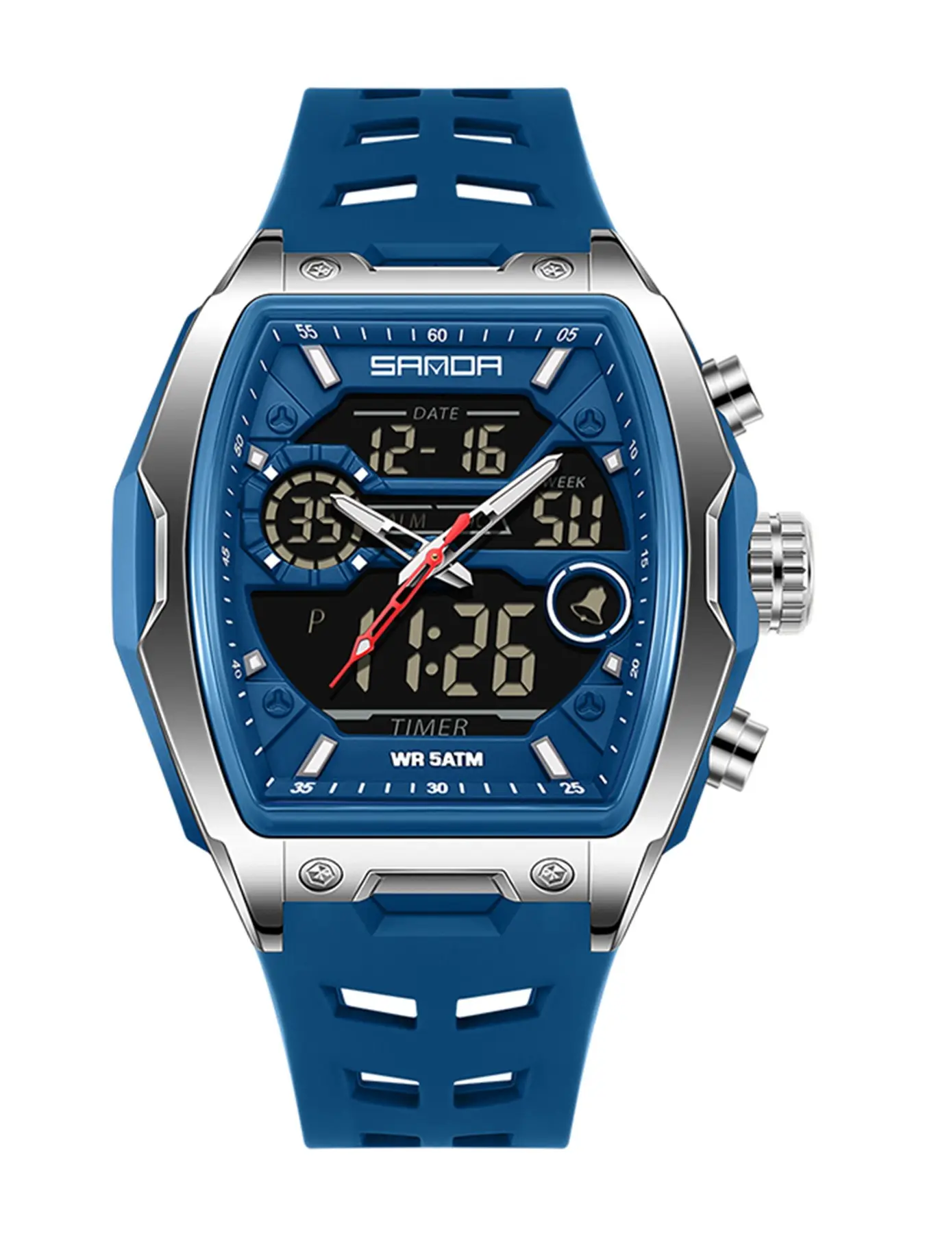 SANDA 6235 Men Watch Sports LED Analog Chronograph Military Dual Display Wristwatch, Fashion Digital Watch, Sporty Quartz Watch with Luminous Dial & Alarm Function, Waterproof Watch with Box, Modern Trendy Watch, Trendy Multifunctional Watch