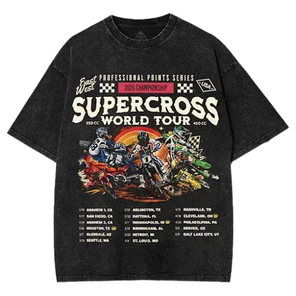 Supercross Shirt 2026 World Tour Washed Tee, Stadium Series, Motocross, Unisex Shirt, Webb, Sexton, Lawrence, Tomac, Roczen, Moto Gift