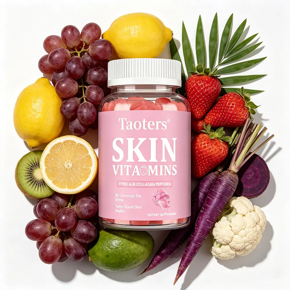 Taoters Skin Vitamins Gummies - Marine Collagen Peptides, Hyaluronic Acid & Vitamin C for Skin Hydration & Health Support, 60 Gummies