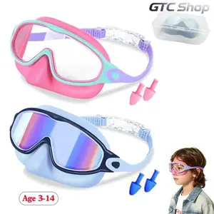 2-Pack Wide Vision Swim Goggles Anti Fog UV400 Protection Leakproof Soft Silicone Eyewear With Nose Clip Comfort Adjustable Strap Portable Swimming Set Fit Ages 3-14 Pool Diving Beach Leisure Water Sports Outdoor Daily Swim Activity summerwins