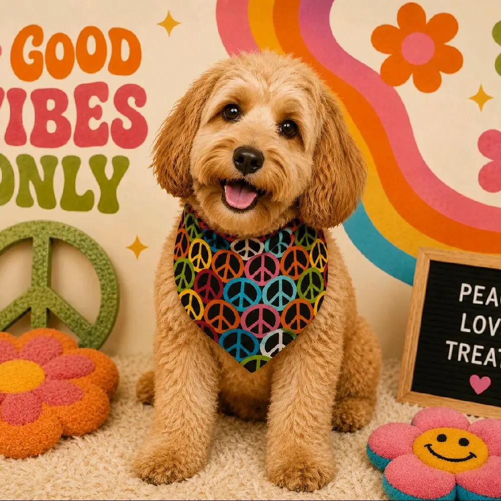 Peace signs Over-the-collar Dog Bandana. Handmade Pet Accessories-Pet Scarf XS-SM-MED-LARGE-XL