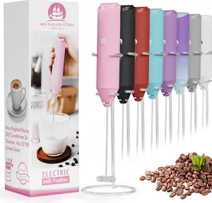 Powerful Milk Frother Mini Handheld Foam Maker for Coffee Whisk Drink , Cappuccino, Latte, Matcha, Hot Chocolate, With Stand, Pink
