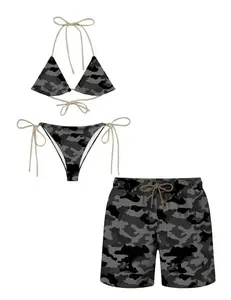 Matching Couples Swimwear Set – Women’s Triangle Bikini & Men’s Floral Swim Trunks Beach Outfit