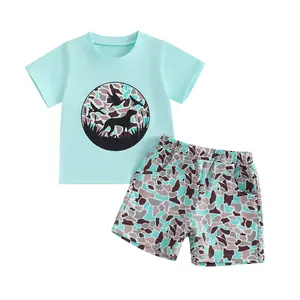 Toddler Baby Boy Clothes Dot Bird Short Sleeve Shirt Top Camo Elastic Waist Shorts 2 Pcs Newborn Summer Outfit 6M-4T