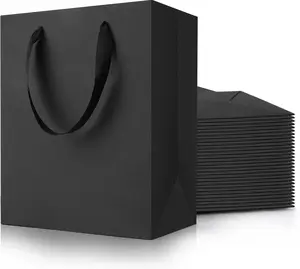 Black Shopping Bags With Handles 50 Pack Medium Paper Bags for Party Shopping Wedding Birthday Graduation Fathers Day