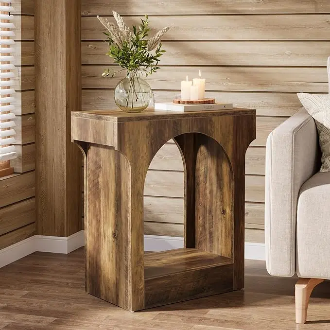 Tribesigns End Table, Wooden Side Table with Storage Space for Living Room, Narrow Nightstand for Bedroom, Brown