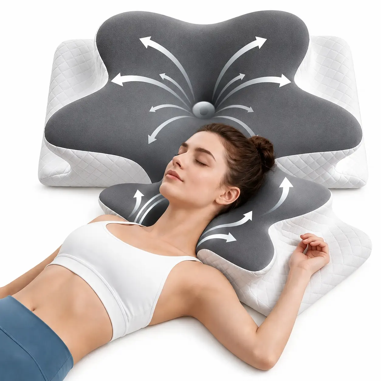 【Back to School 】Cooling Memory Neck Pillow, Adjustable Ergonomic Memory Foam Neck Pillows, Cervical Support