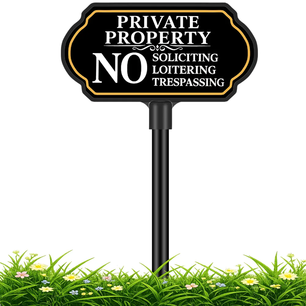 No Trespassing Signs Private Property - No Soliciting Sign - No Loitering Sign, 10×5 Inch/37 Inch Adjustable Stake, Weatherproof Aluminum & UV Printed Outdoor Use for Home Yard Lawn and Driveway,camping essentials
