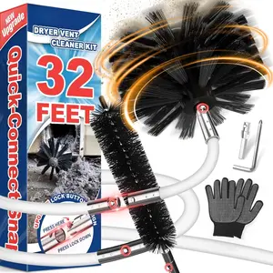 32  Dryer Vent Cleaner Kit, Enhanced Flexible Quick Snap Brush with Drill Attachment for Effective Cleaning, 360 Degree Rotation Without Loosening, Use with or Without a Power Drill
