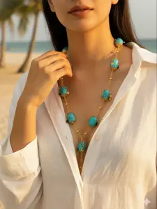 Bohemian Turquoise Gold Chain Statement Necklace | Vacation & Party Gift for Boho-Chic Her Boho Style Jewelry Jewelry Gifts