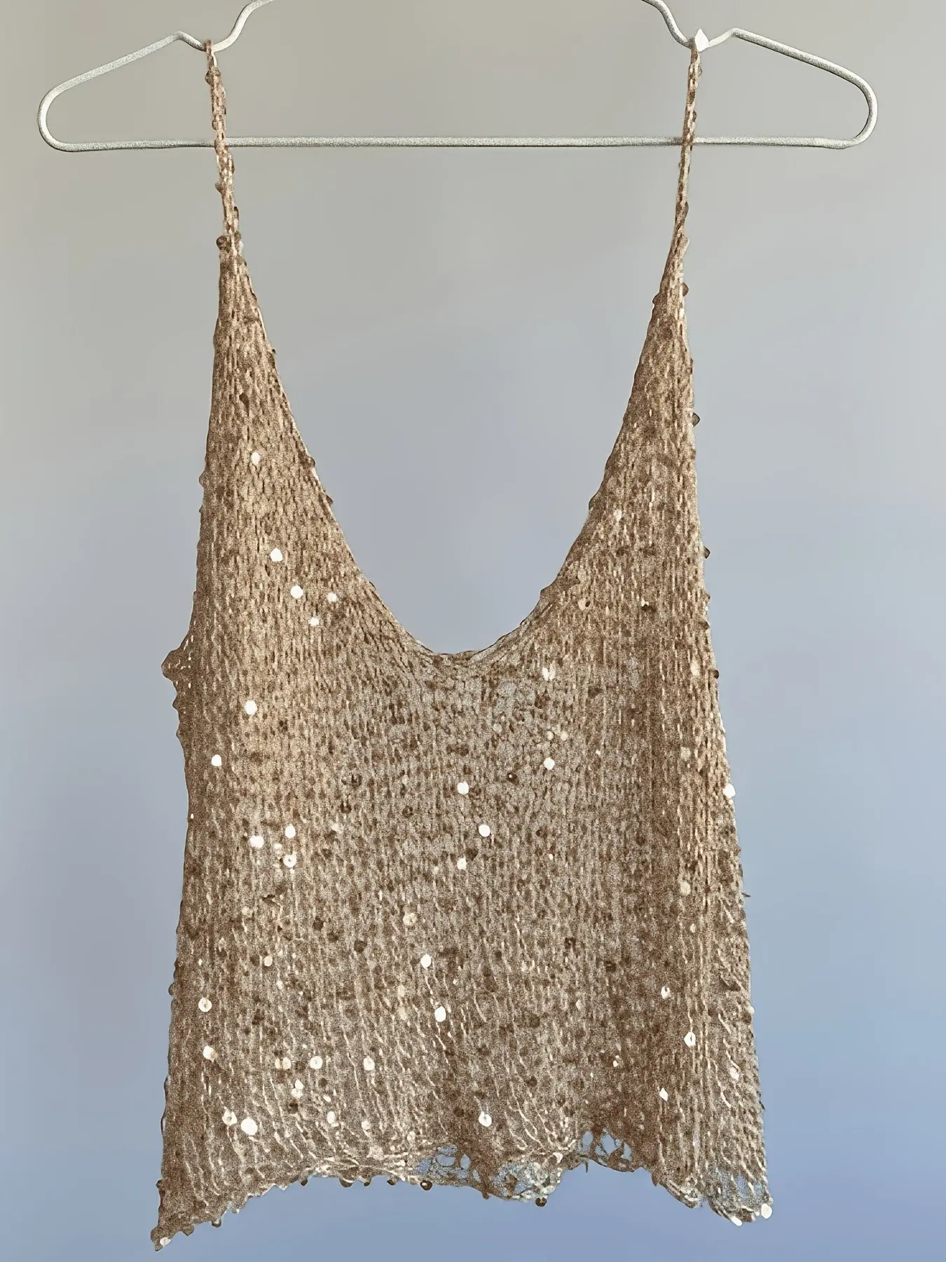Glitter Chic Hollow Out Cami Top, Beach V-Neck Cover-Up Top, Summer Festival Party Wear, Layered Top, Coastal Vibes