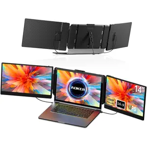 AOKER 14" Triple Laptop Screen Extender,  1080P 72%NTSC FHD IPS Portable Monitor travel display Compatible with Mac Windows Chrome Plug & Play