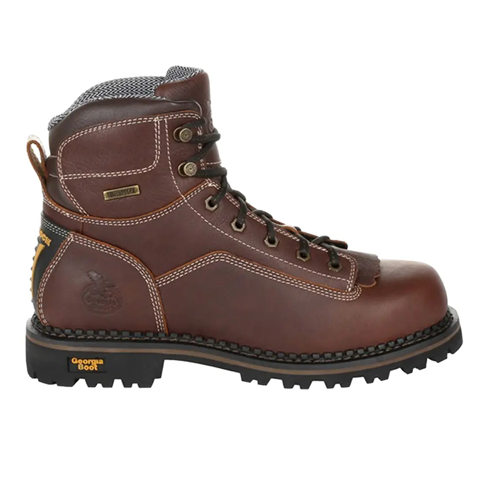 Georgia Boots Mens Logger 6 Inch Waterproof Soft Toe  Work Safety Shoes Casual - Brown