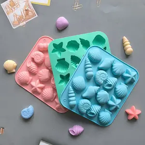 3pcs 12-Cavity Silicone Seashell Starfish Candy Chocolate Ice Cube Mold, Kitchen Baking Tool, Handmade Dessert Molds, Silicone Freezer Molds