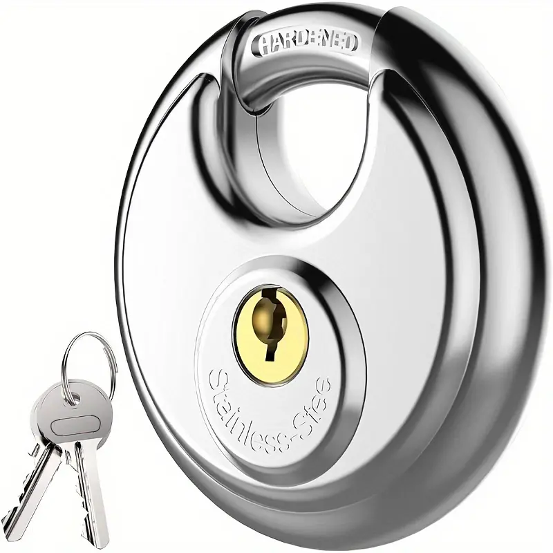 Stainless Steel Round Hardened Heavy Duty Padlock with Locking Mechanism and 2 Keys, Ideal for Warehouse, Trailer, Gate Locks, No Electricity or Battery Needed