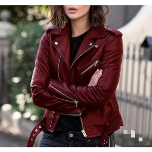 MotorcycleLeatherJacketSpringandAutumnWomen'sLeatherJacketWomen'sShortSlimLeatherJacket