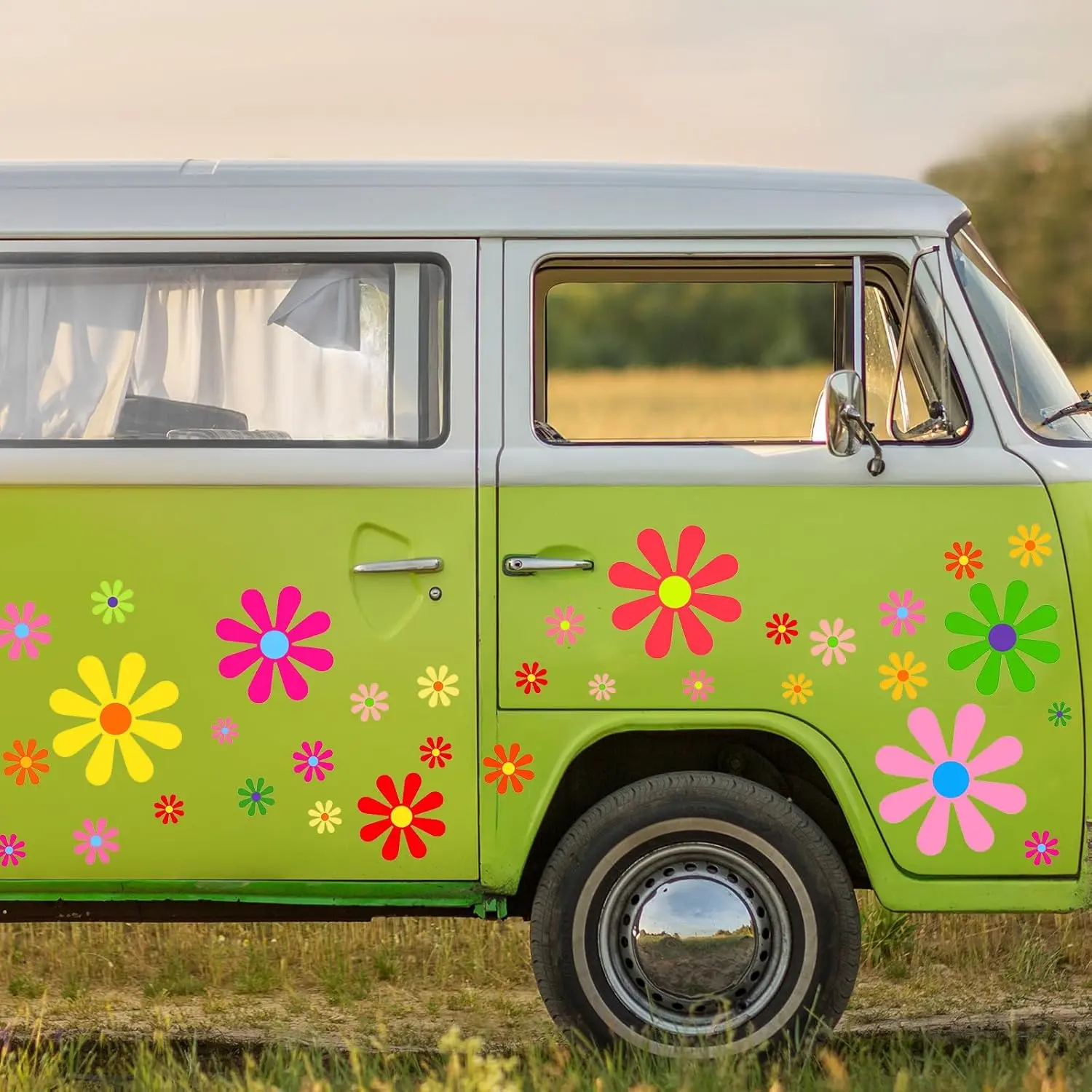 Daisy Flower Car Stickers - 130-Pack Self-Adhesive Vinyl Decals, 12 Sheets Multi-Surface Decor for Bumper, Mirror, Window Clips, Laptop, Wall (130-Pack Value, Flower Designs)