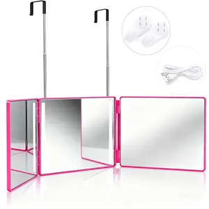 Three Way LED Mirror for Hair Cutting, 360° Trifold Barber Mirror with Light, Self Cut Braiding Shaving Tool for Men Women, Home & Salon Use