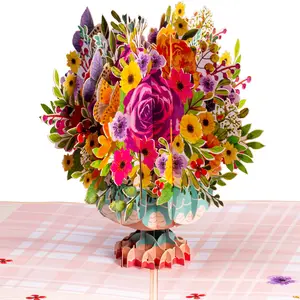 Paper Love Mother's Day Flower Pop Up Card 5"x7" with Vibrant Bouquet & Removable Note Tag for Special Moments