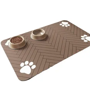 Milmory Pet Feeding Mat – Absorbent Placemat for Food & Water Bowls, Waterproof Rubber Backing, Quick-Dry for Dogs & Cats (12x20, Striped Dark Gray)