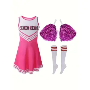 Cheerleading Dress for Girls with Cheer Pompoms Socks Dress for Party Sports Cute Children's Outdoor Performance Dress Girls Available In Multiple Colors