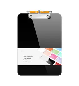 Plastic Clipboard with Pen Holder - 10% Thicker Standard Letter Size A4 Clipboard, Low-Profile Clip, Cute Hanging Design, Portable Office Accessories, Document & Paper Organizer for Women Teachers, Home Office & School Supplies, Black