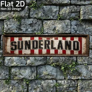 1PC 2D Flat, Sunderland Retro Football Team Metal Sign - Old Time Iron Wall Decoration, 40.13cm x 10.16cm , Red and White Stripe Design, Perfect for Front Yard, Garage, Porch, Bedroom or Bar - Ideal Gift for Football Fans, Outdoor Wall Art|Vintage Met