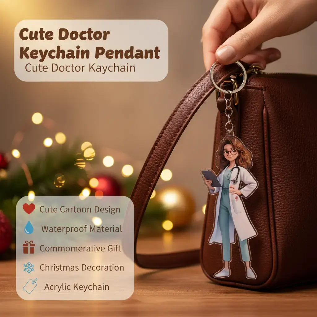 2D Flat Doctor Keychains Acrylic 2D Keychains Decorative Bag Pendants Car Key Pendants Cute Cartoon Design Waterproof Commemorative Gifts Christmas Decorations