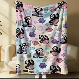 Scream Ghostface Call Me Flannel Throw Blanket, Y2k Millennial Style Throw Blanket, Student Dormitory Nap Blanket, All Season Travel Car Blanket, Children'S Room, Dormitory, Sofa, Office Nap Blanket