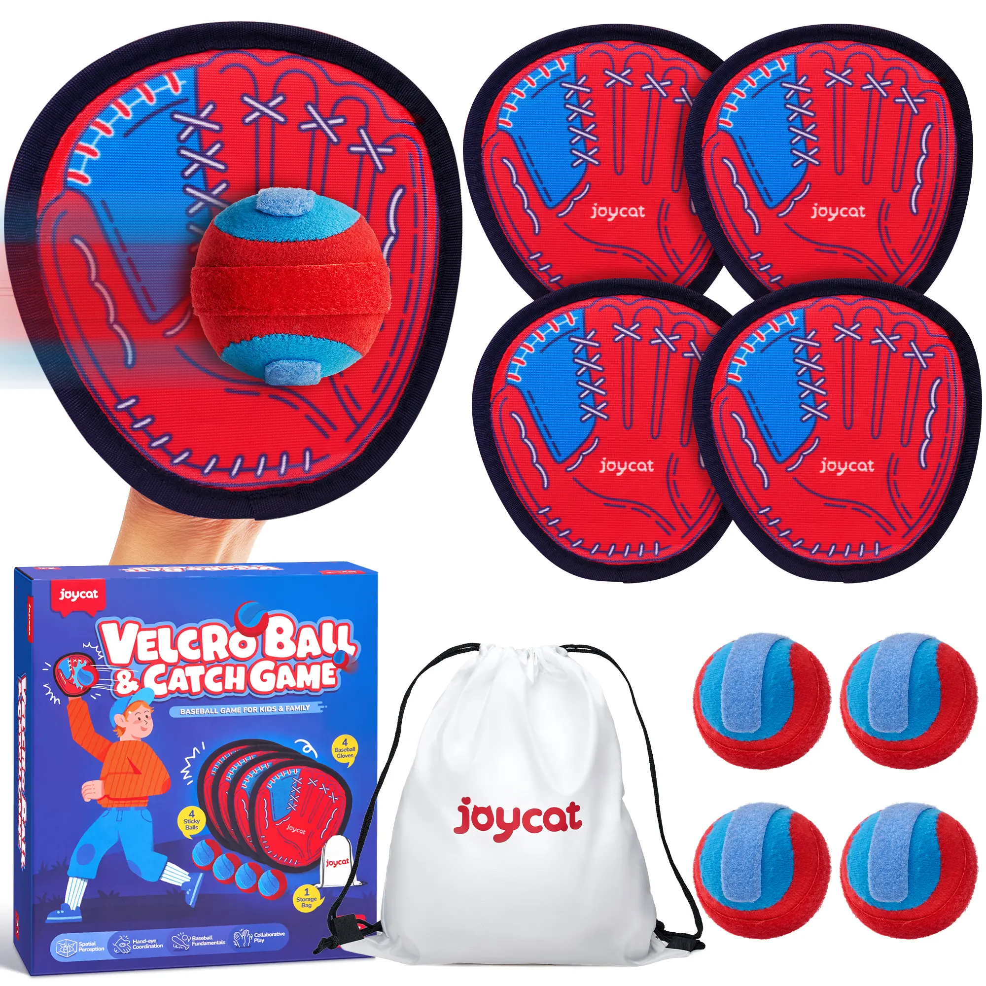 JOYCAT Velcro Ball and Catch Game, 4-Paddle Sticky Set with Soft Ball Design, Backyard Baseball Toy for Kids Outdoor Play, Family Sports Easter Basket Stuffer Gift for Ages 3-12