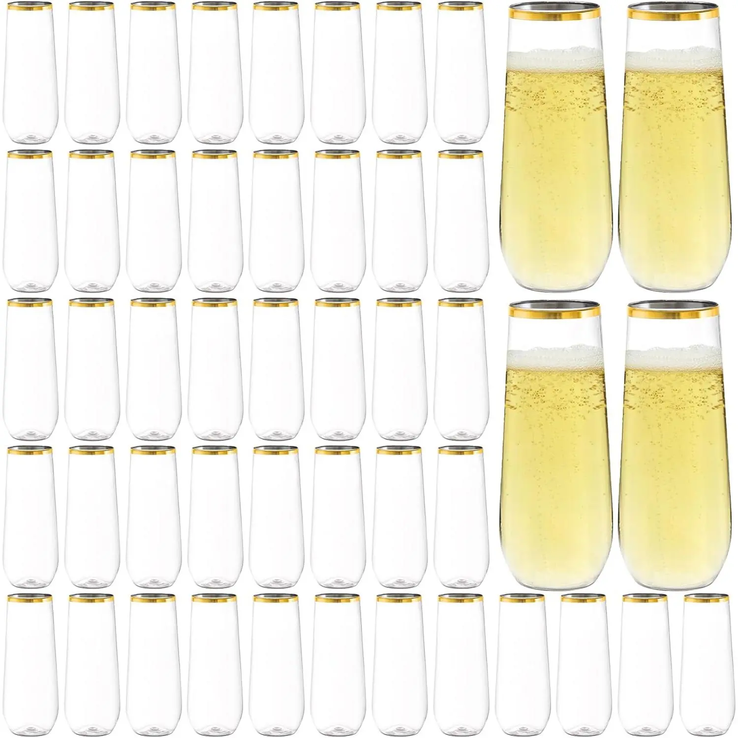 48 Pack Plastic Stemless Champagne Flutes, 9 Oz Clear Toasting Glasses Highball Cups, Disposable Mimosa Glasses for , , Bar, Party, Wedding, Shatterproof,  Rim
